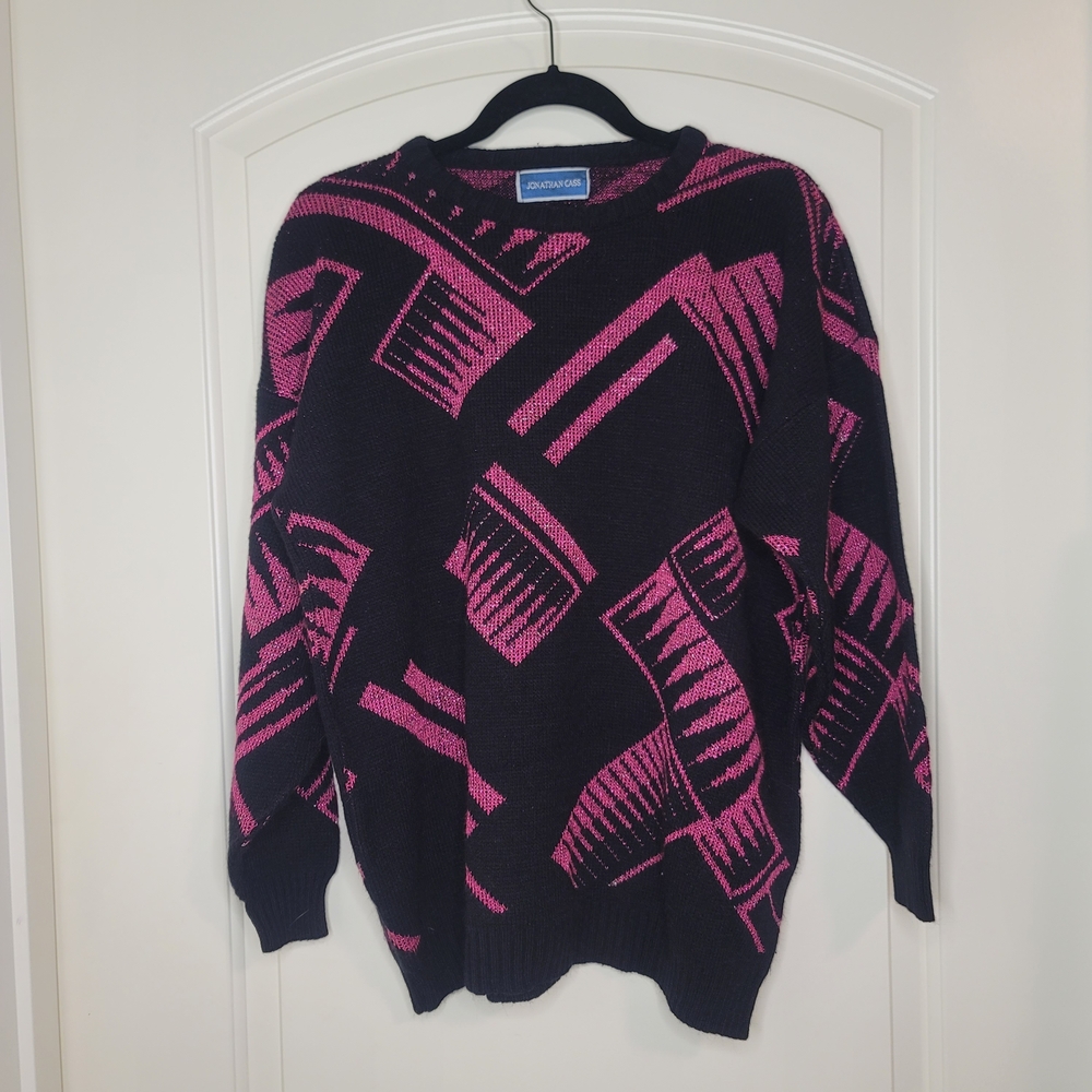 Vintage 1980s-1990s Funky Graphic Sparkly Pink and Black Sweater